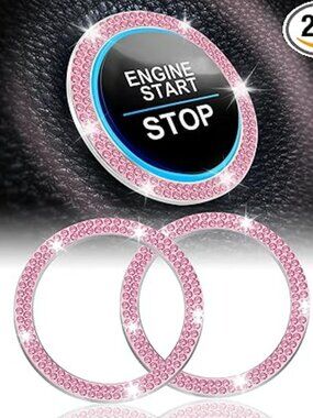 Car Start Button Ring Bling Crystal Double Pink Rhinestone Decoration Crystal